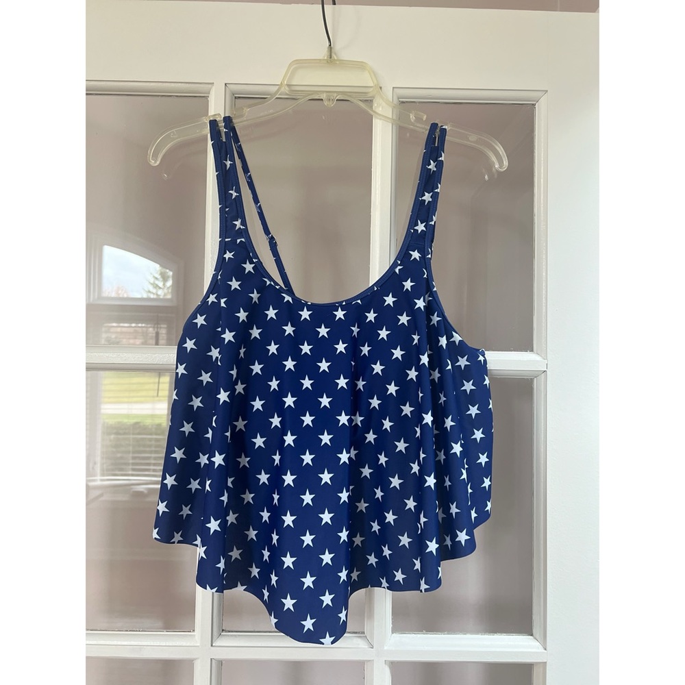 Blue Tankini Bathing Suit Top with White Stars